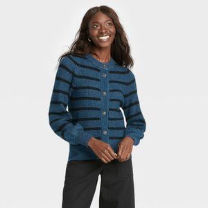 Who What Wear Blue and Black Striped Cardigan